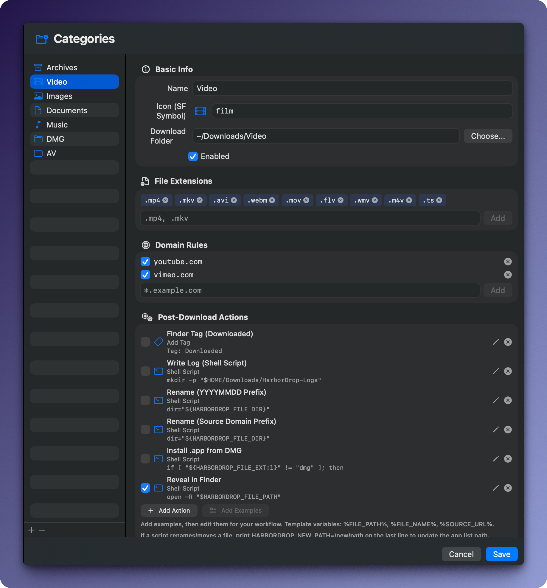 HarborDrop automatic download categories for Mac