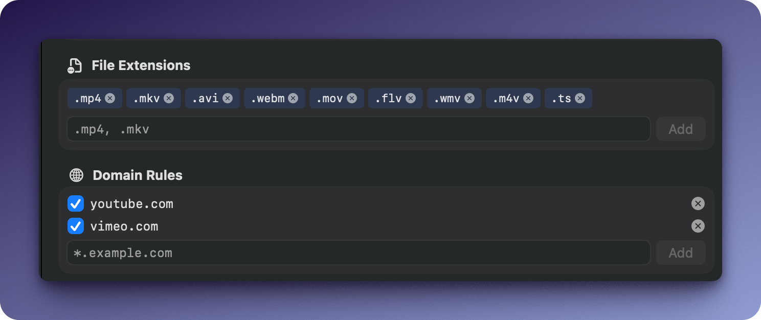 HarborDrop domain rules and automatic download categorization